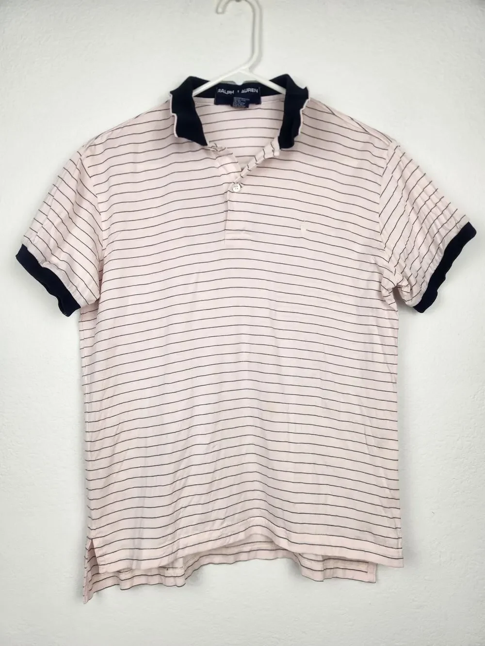 Vintage Polo Sport Ralph Lauren Polo Shirt Pink Striped Men Medium Short Sleeve